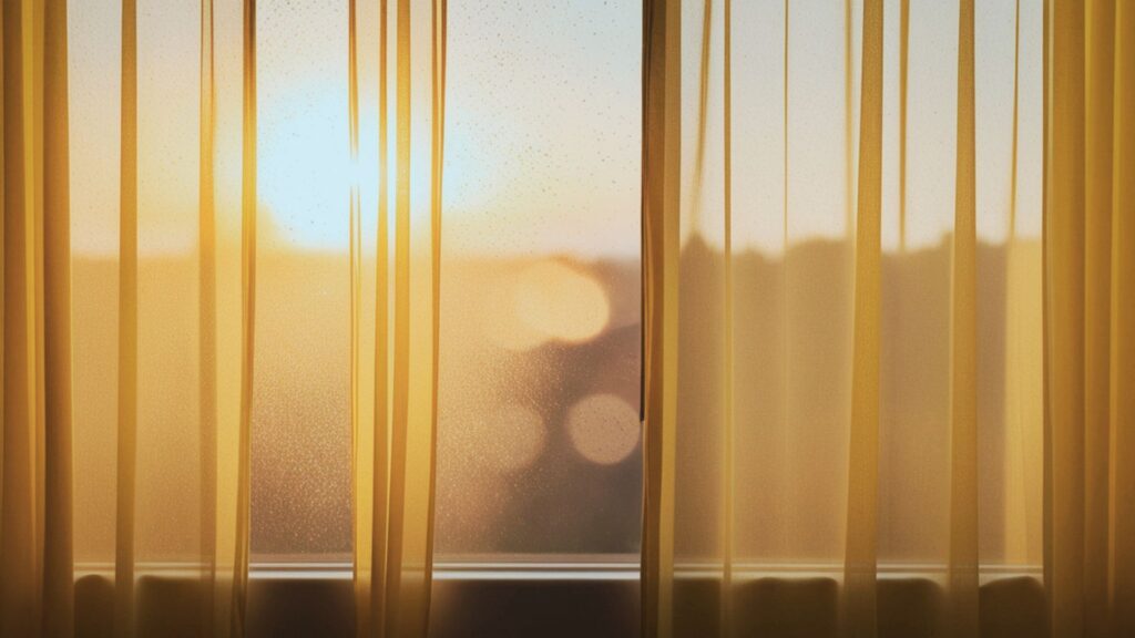 朝の光が差し込む窓の写真